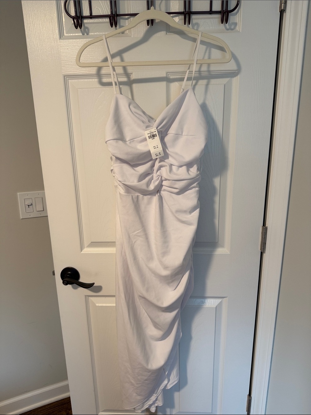 Abercrombie & Fitch White Ruched Midi Dress